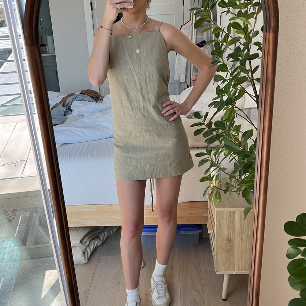 Short mini khaki Summer linen dress ☀️
